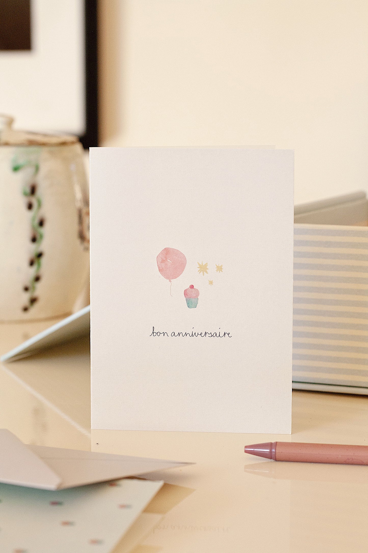 kort – bon anniversaire – rosa ballon